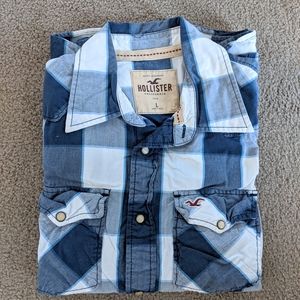 Hollister Men's Blue Plaid Button Up Long Sleeve